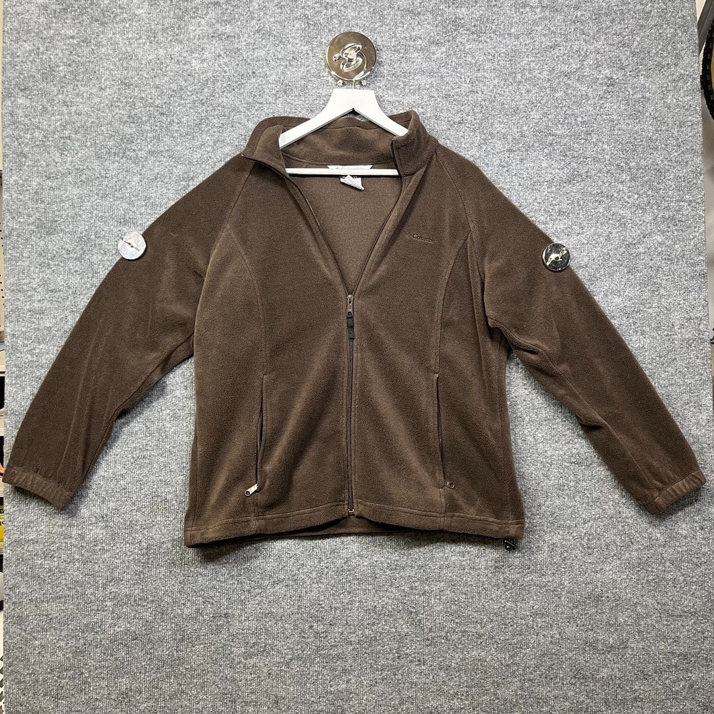 Columbia Fleece Full Zip Jacket Women's Brown Pocket Soft Warm Outdoor - 1X